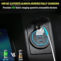 Vista 4 de USB C Car Charger Socket – 58W Lengthened RV USB Outlet 12V Socket Dual 20W PD3.0 USB-C and 18W QC3.0 Car USB Port with Button Power Switch for Boat