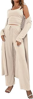 Women's 3 Piece Lounge Set with Cardigan, Tank & Wide Leg Pants