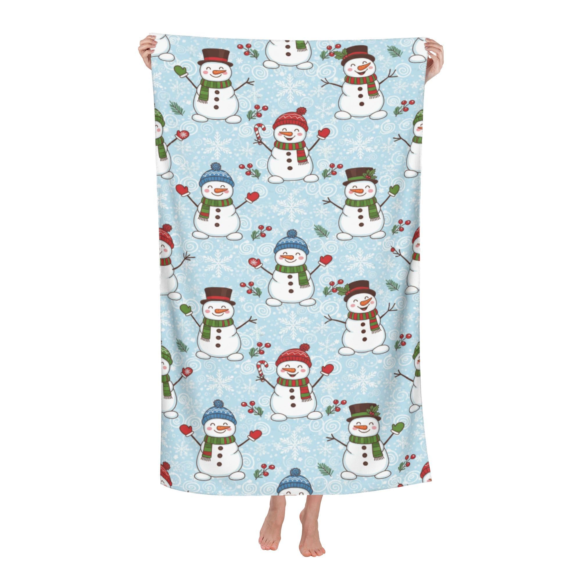 peiyeety Snowman Snowflake Berries Soft Bath Towels Absorbent Bathroom Towel for Beach Hotel Gym Spa Shower