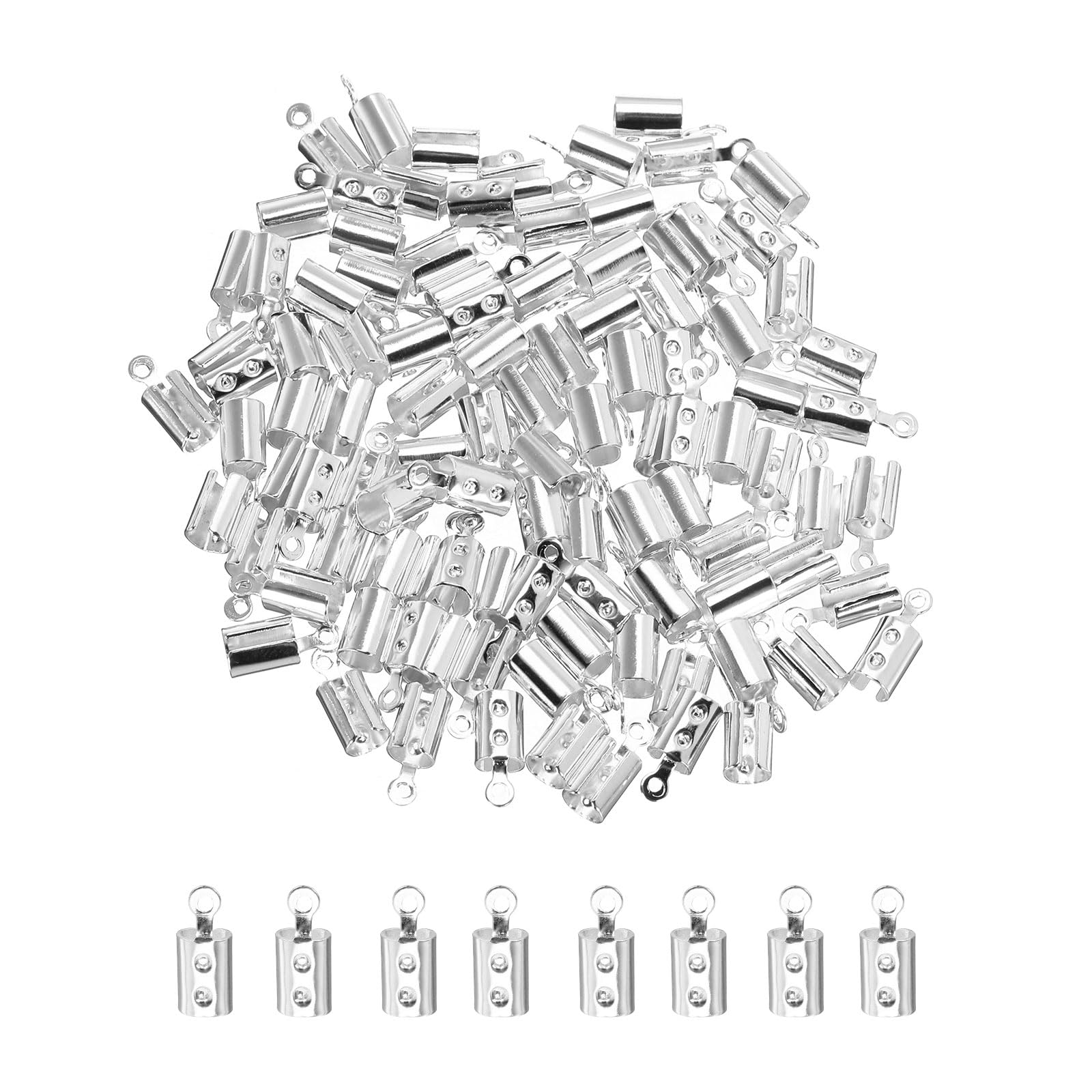 MECCANIXITY 200Pcs Cord End Caps, 4.2mm End Caps Barrel Beads Kumihimo End Caps Iron for Leather Ribbon Clamp Clasp Jewelry Making Necklace Cord DIY Craft (Silver)