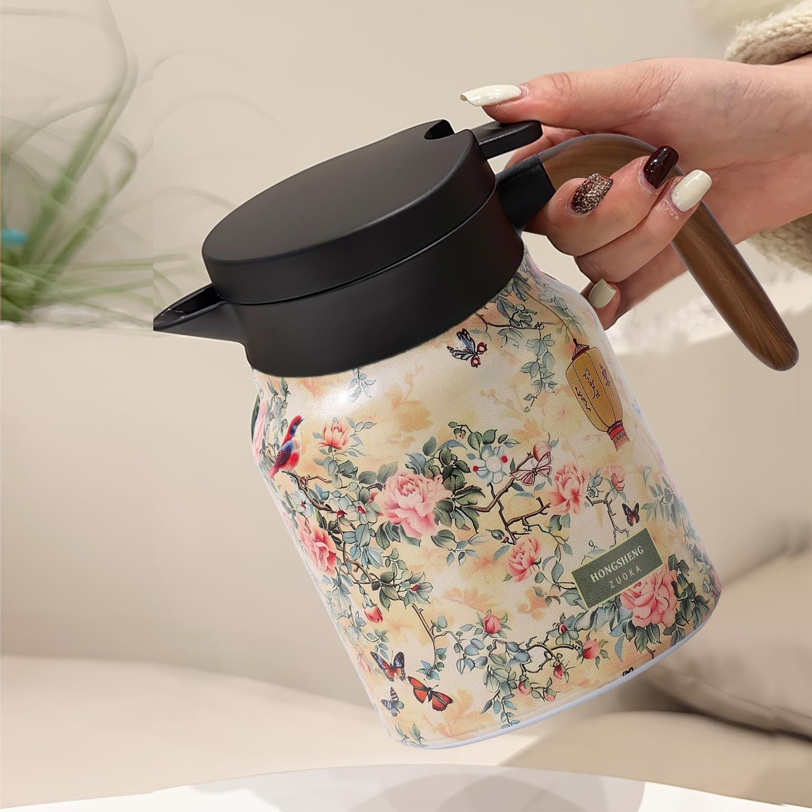 Thermos à Thé Raidley 1000 Ml - Motif Floral Vintage - Bouilloire Isotherme Avec Œuf à Thé Intégré - Acier Inoxydable