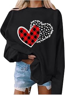 MUDUH Women Cute Valentine's Graphic Sweatshirt Casual Round Neck Pullover Loose Shirt Lightweight Tops Active Fleece Women