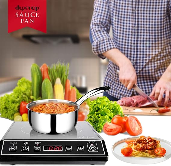 Duxtop Tri-Ply Stainless Steel Saucepan with Lid, 1.6 Qt Induction Pot