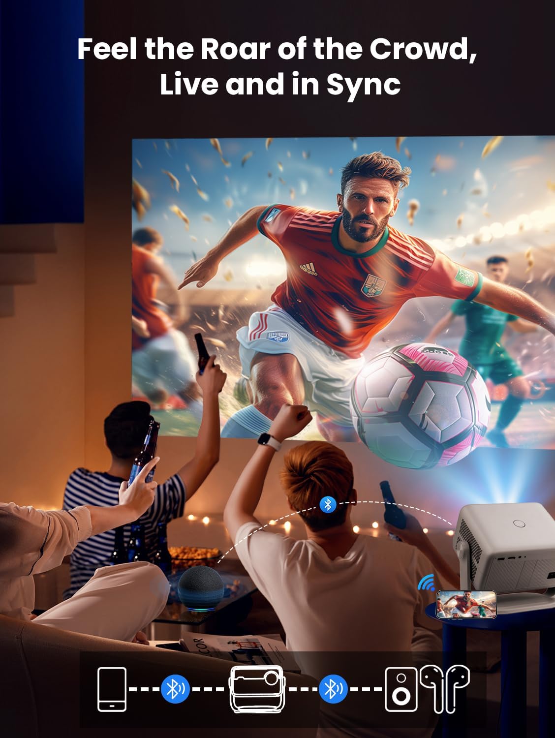 600 ANSI Projector with Apps 500+,4K Supported Native 1080P Projector with WiFi and Bluetooth,360°Rotation & 150'' Smart Projector Compatible with TV Stick, Phone,HDMI, USB for Home, Bedroom, Outdoor 9 71aLRLdwL1L. AC SL1500