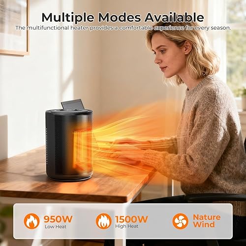 Miniatura 3 de R.W.FLAME Calentador de espacio pequeño para oficina, calentador de cerámica de 1500 W con termostato, calentadores portátiles para uso en Negro