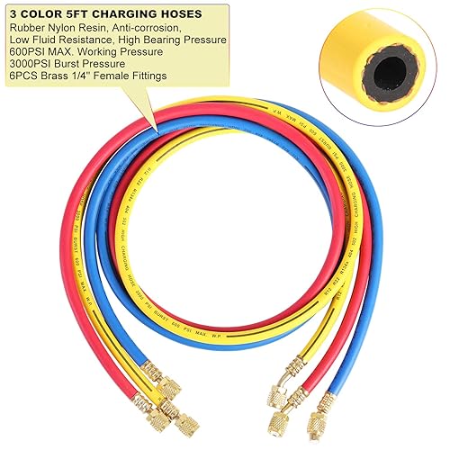 Miniatura 7 de JIFETOR Juego de manómetros de colector de CA de 3 vías, herramienta de carga de refrigerante de diagnóstico HVAC para el hogar automático R404A