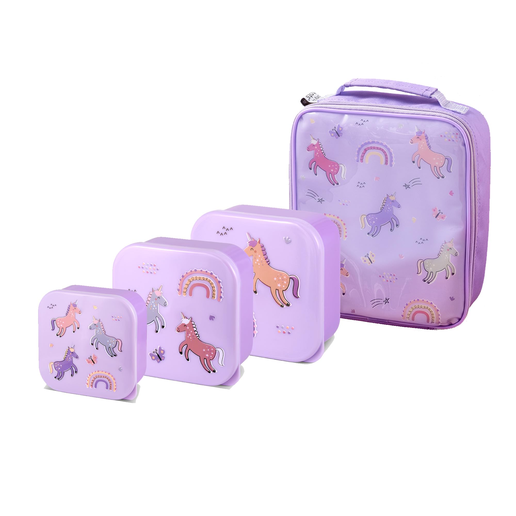 Girls Lunch Bag, Set of 3 Nesting Snack Boxes, Tiny to Tots Kids Set, Back to School, Lunch Box with Multi Compartments, Snack Storage (Unicorn Nested Boxes + Lunch Bag) โ image 1