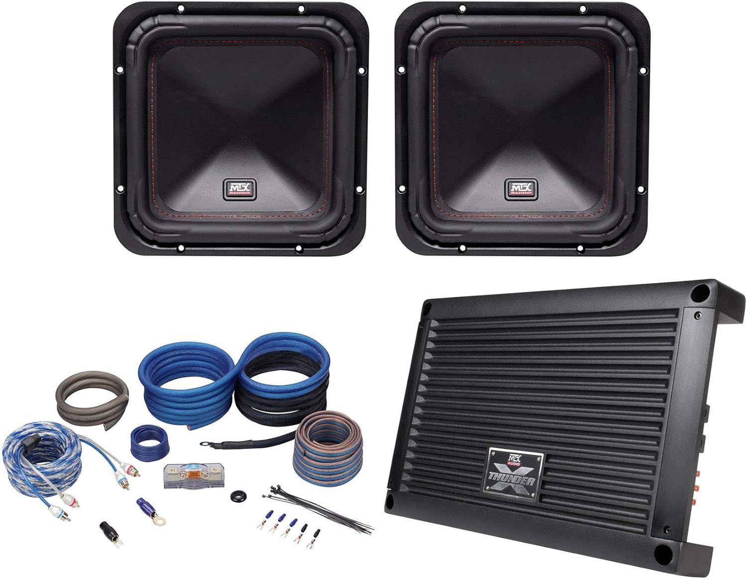 MTX (2) S651044 10" 1000 Watt RMS Car Subwoofers Amplifier+Copper Amp Kit Electronics