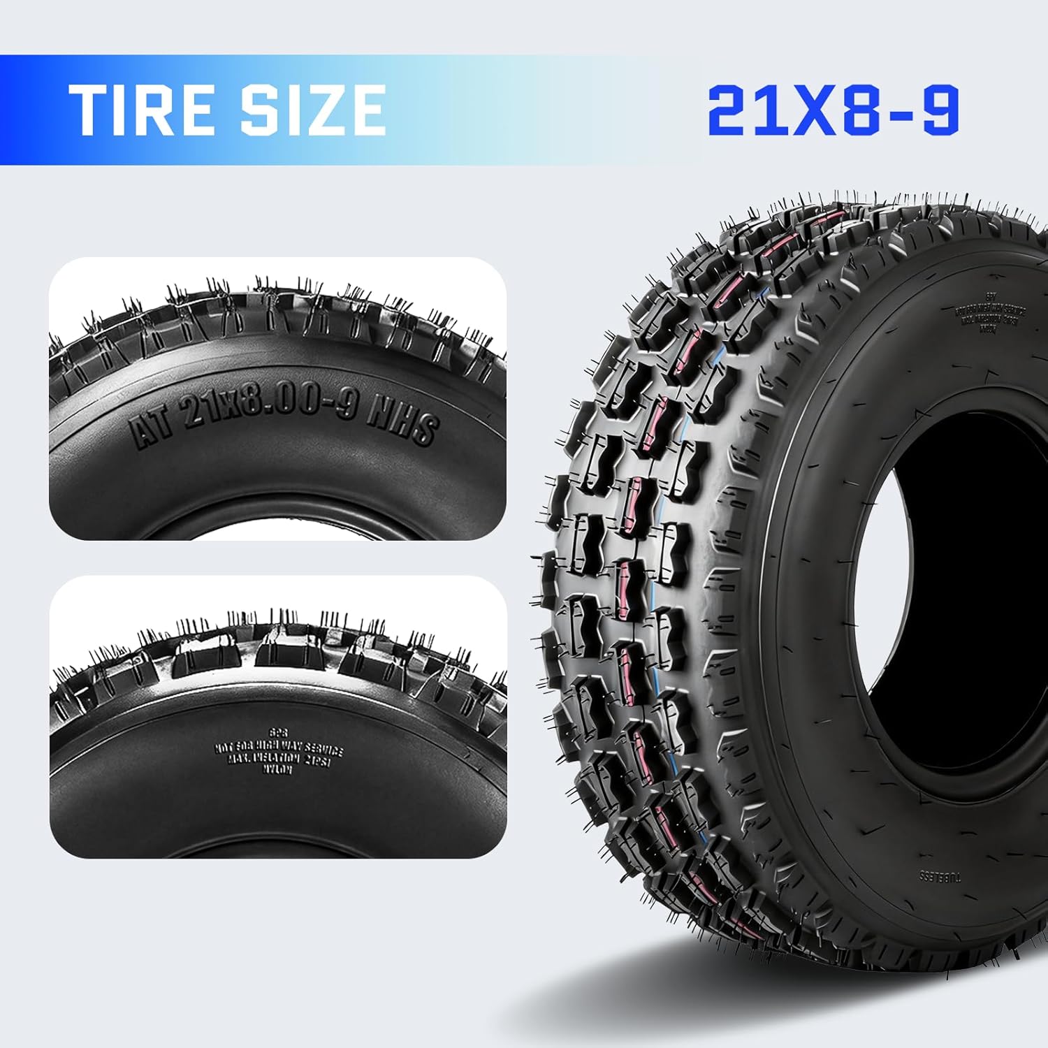 TRIBLE SIX 21x8-9 ATV/UTV Tires Set of 2, 21x8x9 Heavy Duty All-Terrain Mud & Trail Tires, 6PR Tubeless, Non-Directional Tread for Mud, Trail, Sand