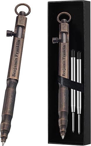 Juego de regalo personalizado con bolígrafo de acción de perno grabado, bolsillo personalizado, bolígrafo de latón EDC con 3 recambios grabables