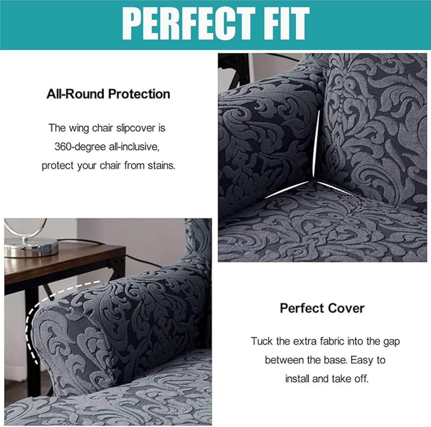 Wingback Chair Cover Slipcovers 2 Piece - Wing Back Chair Covers with Arms - Stretch Wing Chair Slipcover Furniture Protector Wing Chair Covers, Armchair Cover Chair Cover(Green)