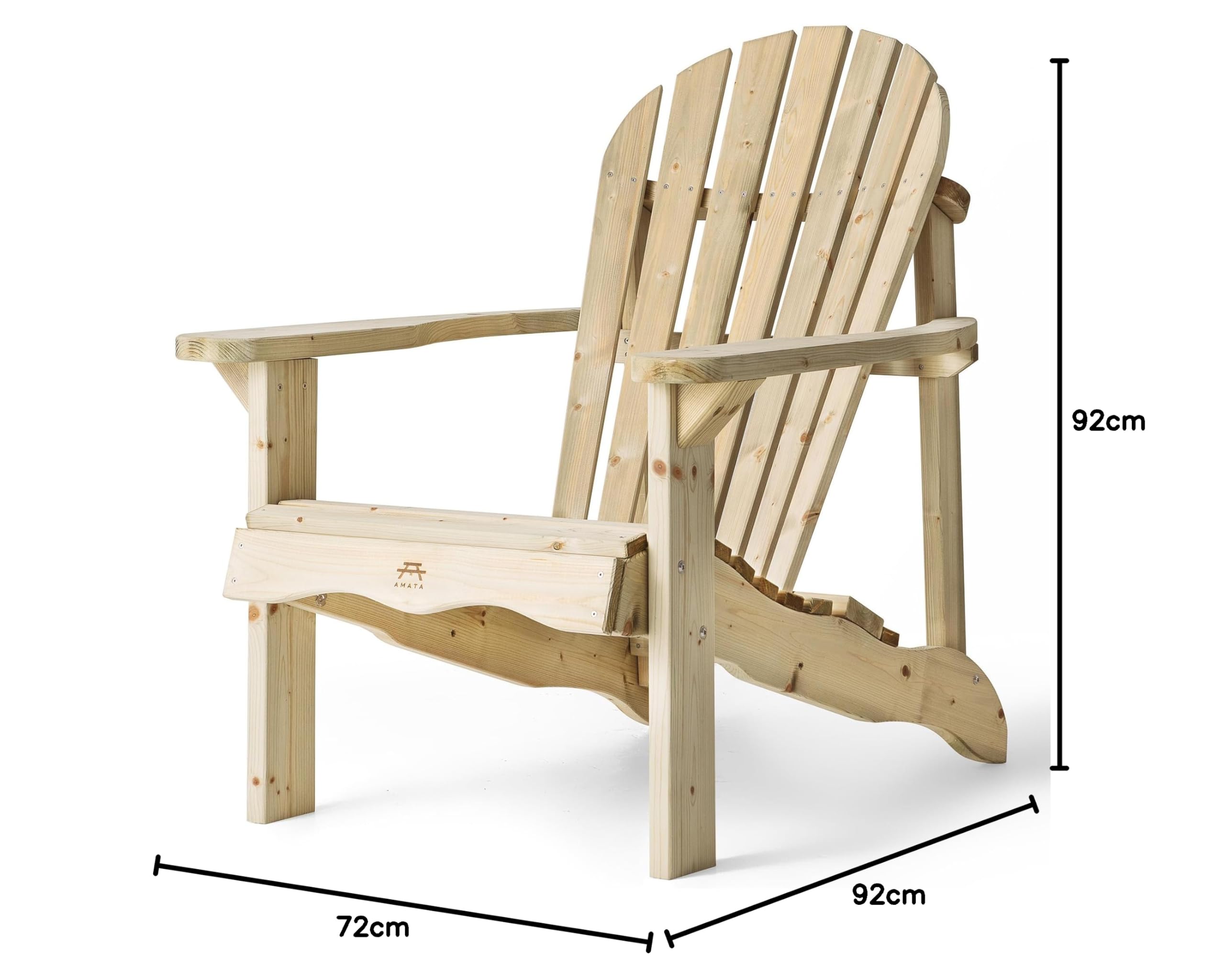 AMATA Silla Adirondack individual para exteriores, colección UNGURS, silla de madera resistente a la intemperie para patio, patio trasero y hogueras de jardín, ergonómica y duradera, diseño atemporal
