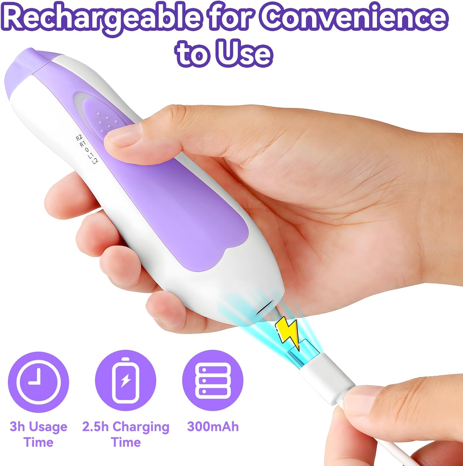 (Charger not included) (as is) Baby Nail Trimmer Electric, 6 in 1 Rechargeable Baby Nail Clippers Manicure Set Grooming Kit for Toddler Infant or Adults (Purple) Rechargeable-Purple