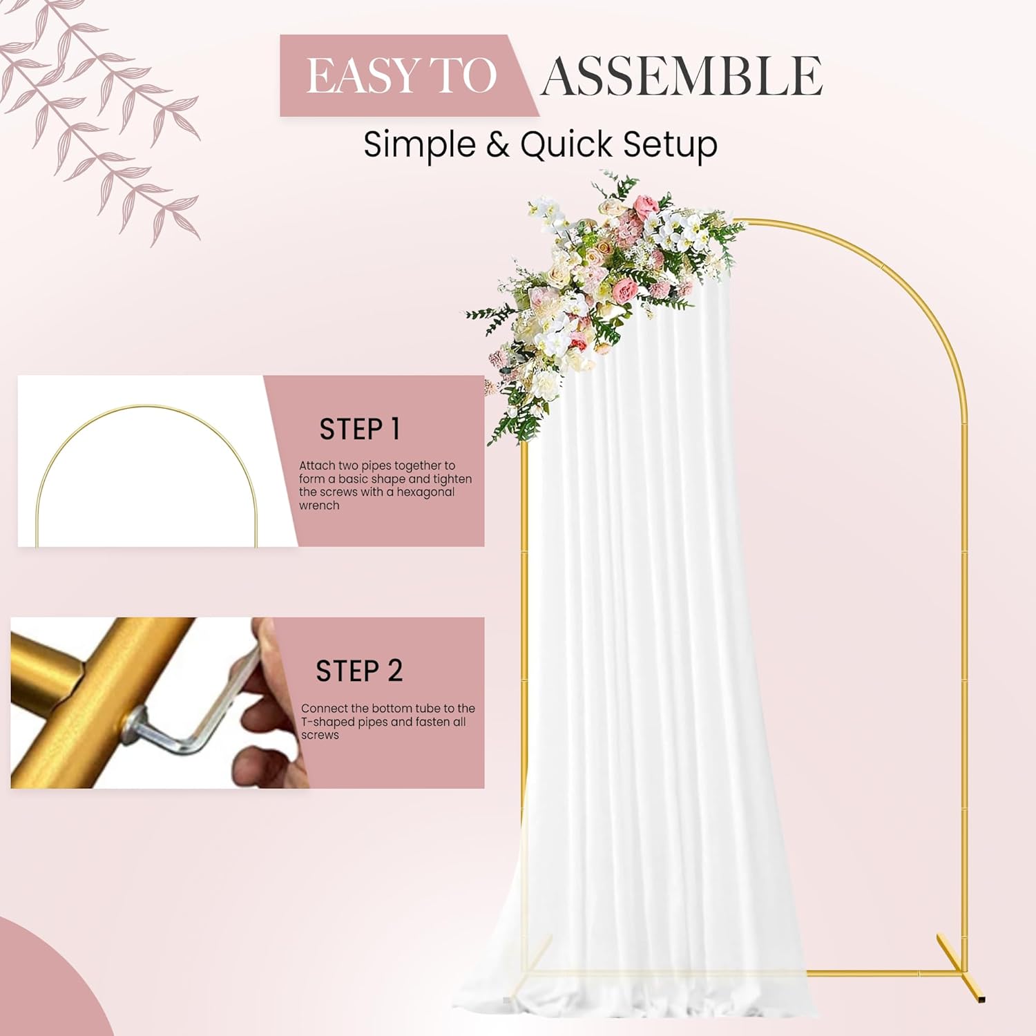 Metal Arch Backdrop Stand, 7.2FT+6FT Gold Wedding Arch Frame, Set of 2 Wedding Arch Backdrop Stand, Balloon Arch Stand for Wedding, Birthday, Party, Baby Shower & Graduation Décor