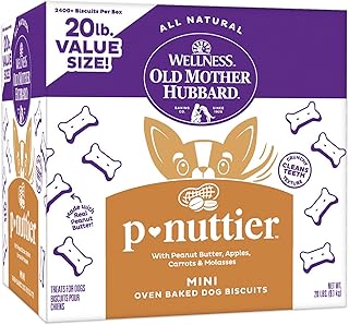 Old Mother Hubbard Wellness P-Nuttier Dog Biscuits, Natural, Training Treats, Peanut Butter Flavor, Mini Size, (20 Pound Box)