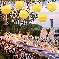 Vista 5 de BEISHIDA Faroles de papel redondos amarillos de 8 pulgadas, decorativos, colgantes, asiáticos, chinos, japoneses, lámparas de papel para cumpleaños