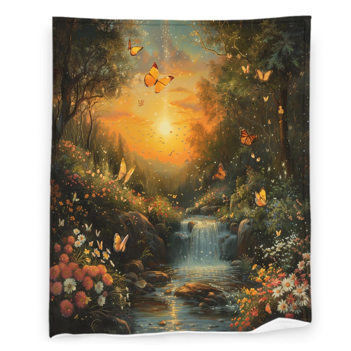 Butterflies 40" x 50" Beautiful Flowers Forest Butterfly Sunset Super Soft Bedding Fleece Throw Blanket Luxury Bed Blanket Sofa Living Room Bedroom