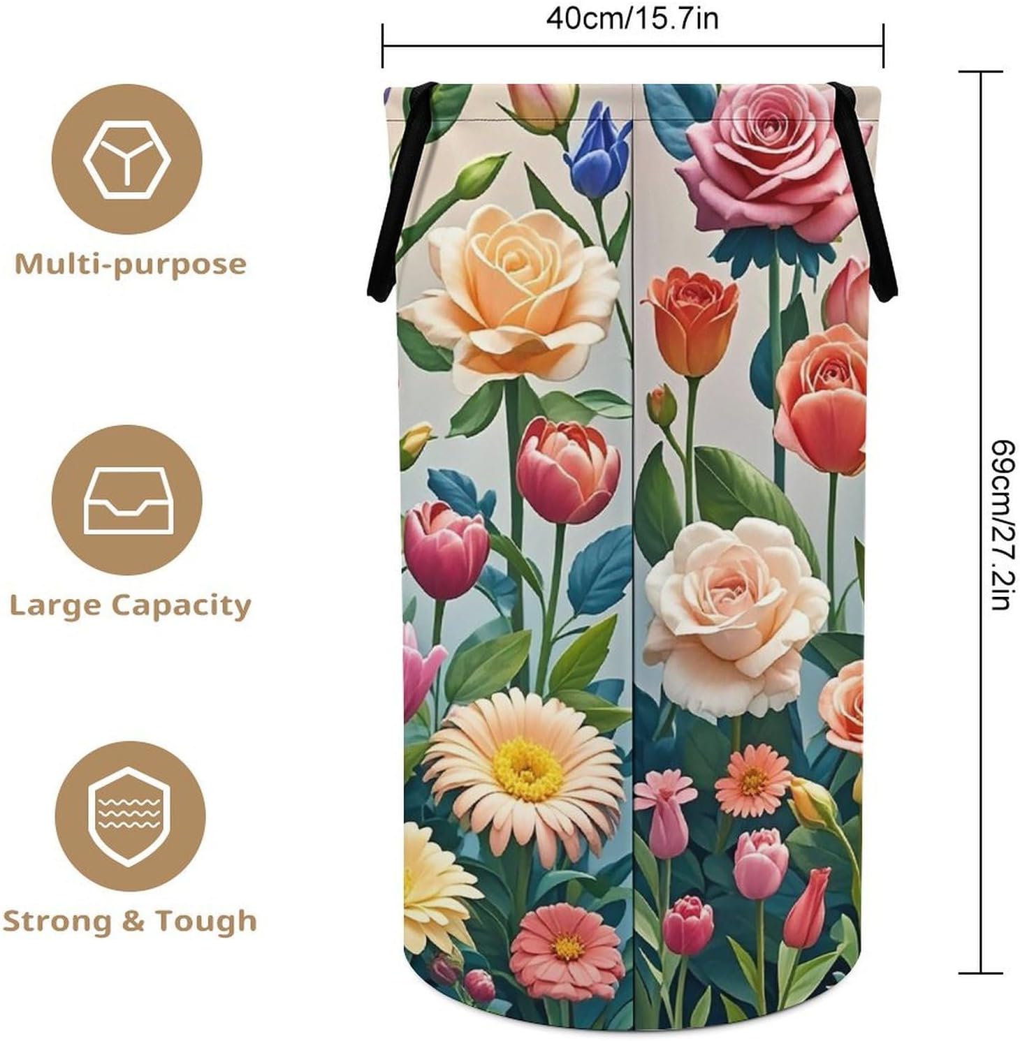 Garden Flowers Laundry Hamper Large Collapsible Laundry Basket with Handles Waterproof Clothes Hamper Portable Dirty Clothes Basket for Bedroom Laundry Room Closet Bathroom