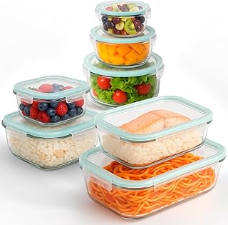 edihome, Boîte Alimentaire Hermétique en Verre, 8, 14 ou 18 pièces, pour aliments hermétiques, Résistant au lave-vaisselle, Rangement Cuisine, sans BPA, certifié FDA (7 récipients)