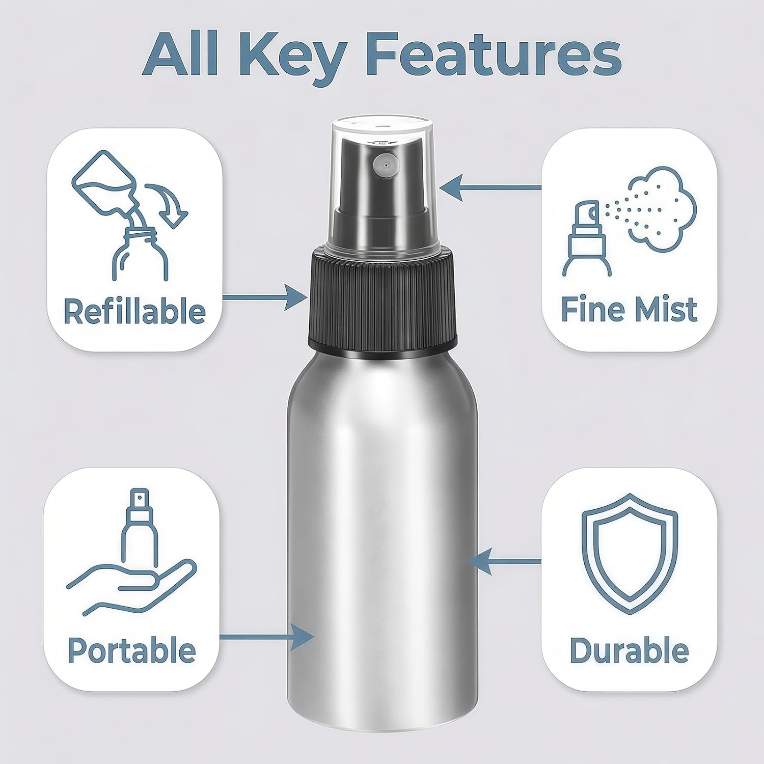 Aluminum Fine Mist Spray Bottles 3 Pcs 4oz Refillable for Toner
