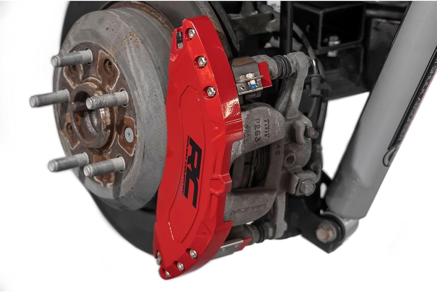 Rough Country Brake Caliper Covers for Jeep Gladiator JT (2020-2025) - Red Corrosion Resistant Finish, 6061-T6 Aluminum, Front & Rear Brake Caliper Cover (Set of 4)