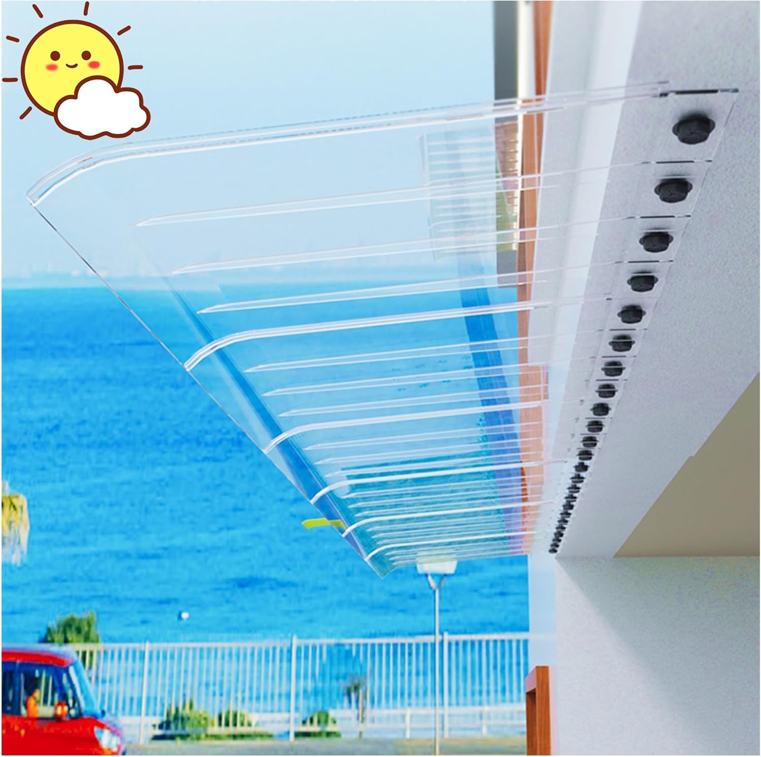 Flat-edge Outdoor Awning, Portable Front Door Canopy Awning for Door Entrance, Garden Patio Porch Awning, Polycarbonate Awnings, suitable for installation under the eaves of doors and windows(Clear,50