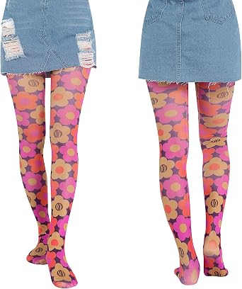 Woman Y2K Sheer Tights Mesh Pantyhose Long Stockings Tie Dye Colourful Patterned Tight Skinny Leggings