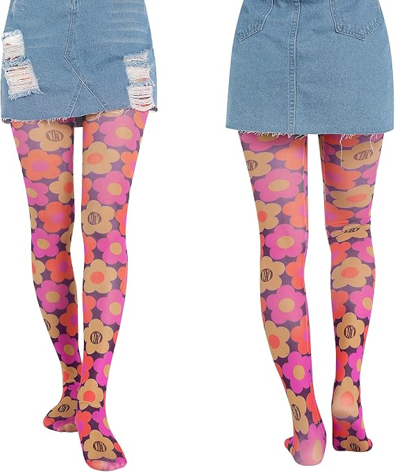 Woman Y2K Sheer Tights Mesh Pantyhose Long Stockings Tie Dye Colourful Patterned Tight Skinny Leggings