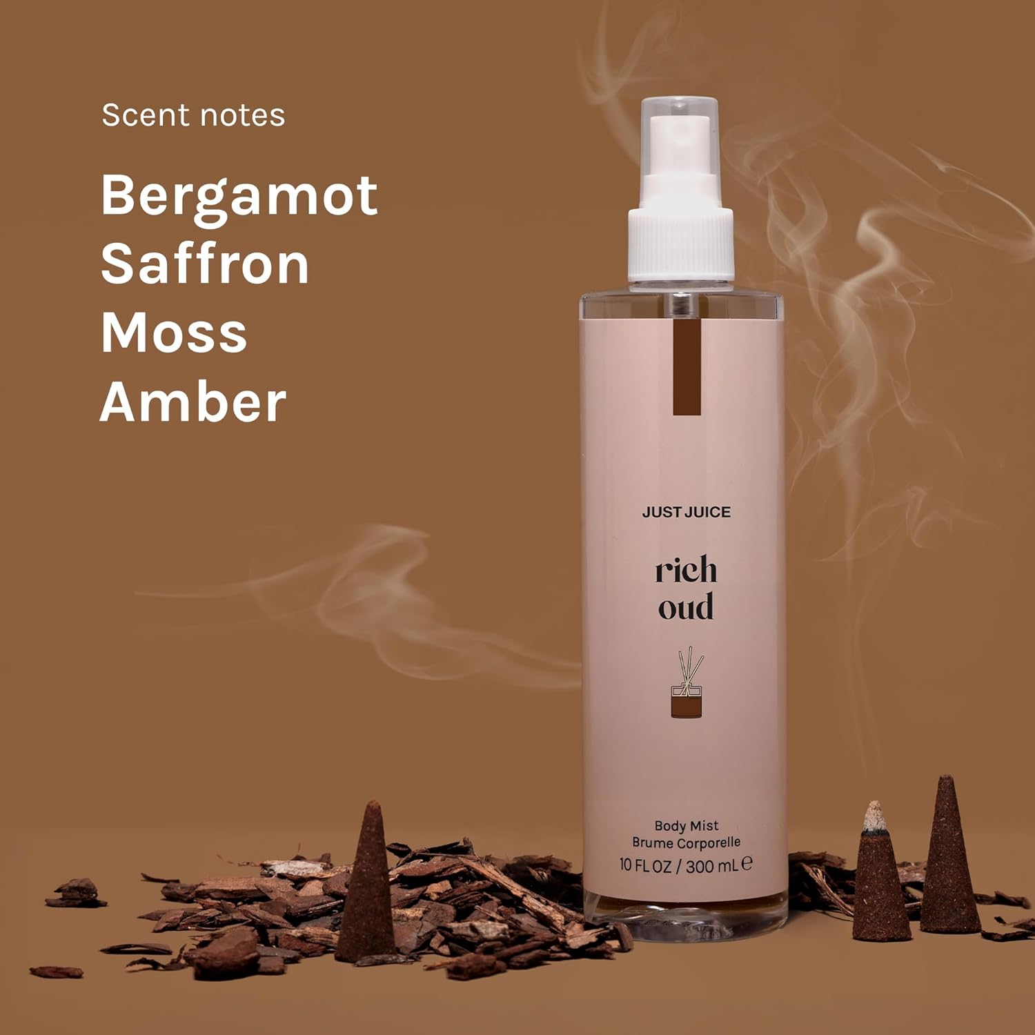 Just Juice Rich Oud - Oud Body Spray for Women and Men - Bergamot, Saffron, and Amber Body Mist - Rich and Woody Scent - 10.14 oz - Image 3