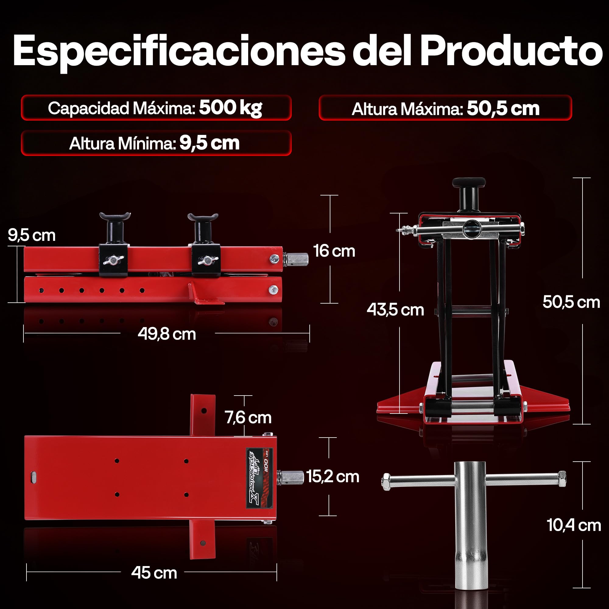 VIVOHOME Elevador Moto 500kg, Soporte para ATV con Plataforma de 14,6x9cm | Estructura de Acero Pesado con Diseño de Refuerzo Lateral para Mayor Estabilidad y Durabilidad Prolongada en el Taller