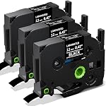 Labelife 24mm Black Label Tape TZe-355 Replace for Brother P Touch 1 Inch | TZe TZ Tape 24mm 0.94 Laminated White on Black Compatible with Brother Ptouch PTD600 PTP710BT PTP700 P750W, 3-Pack