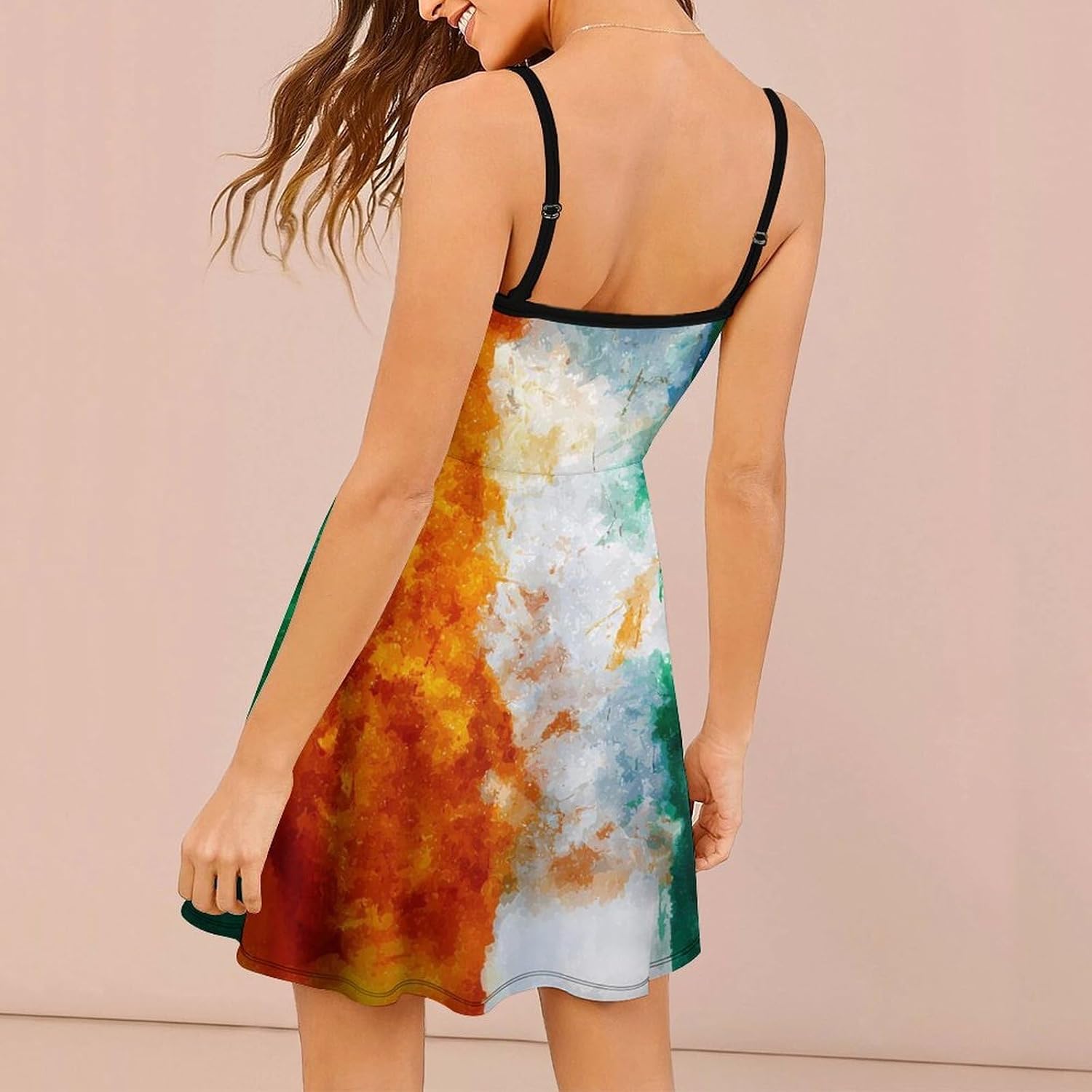 Irish Ireland Flag Watercolor Short Cami Dress for Women Adjustable Spaghetti Strap Flowy Sundress Beach Vacation