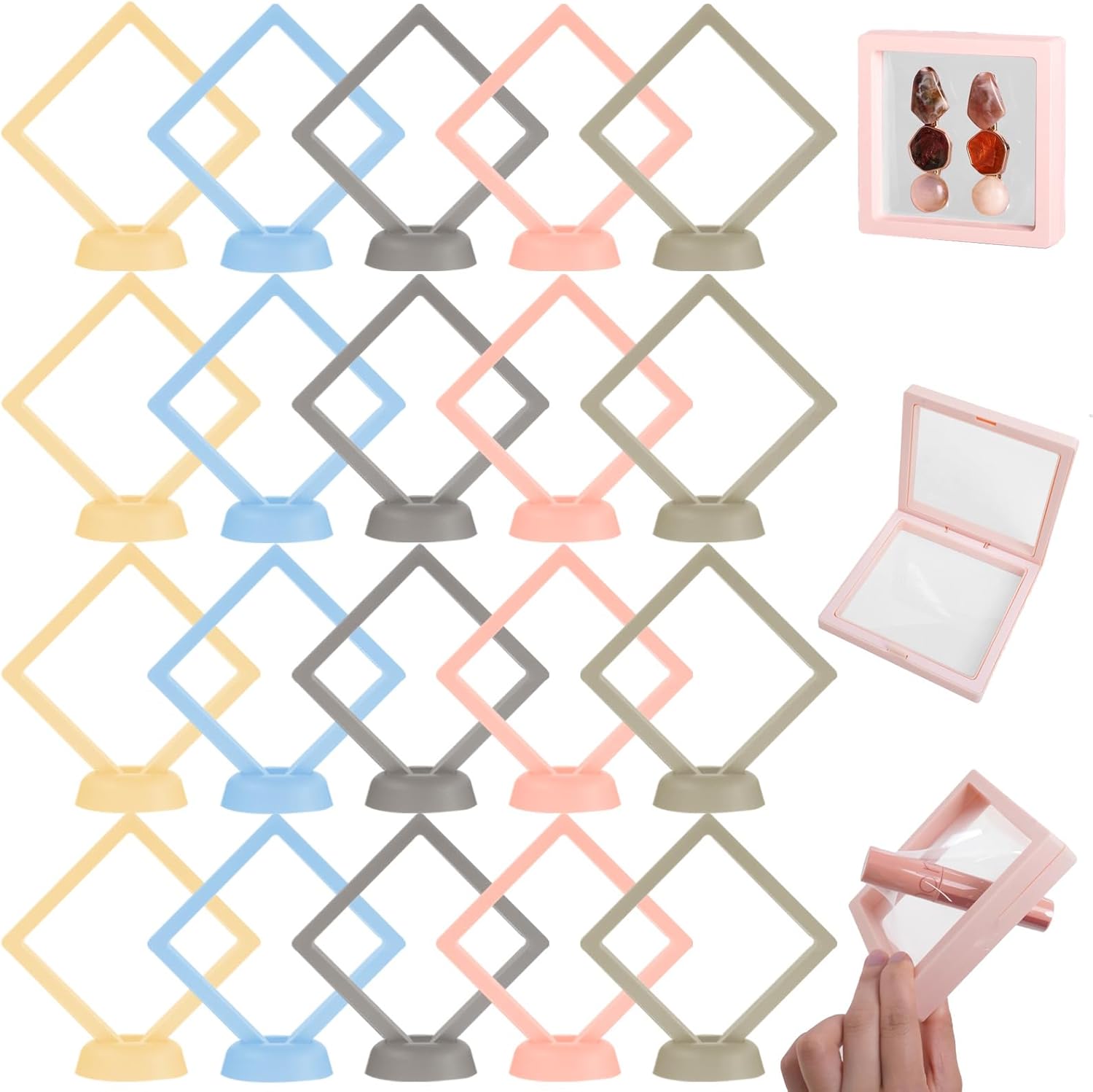 20PCS 3D Floating Display Case 3.5 x 3.5 Inch Frame Display Holder Stands for Coins, Jewelry, Gems, Specimens, Pins Storage Box