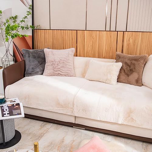 Miniatura 5 de vctops Funda de sofá de piel sintética de conejo de lujo, esponjosa, súper suave, antideslizante, cómoda, gruesa, lanuda para sofá, para perros,