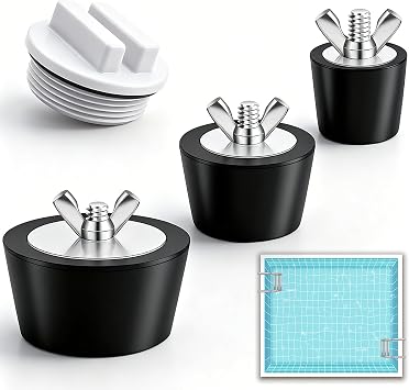 4PCS 3 Sizes 1 inch, 1.5 inch, 2 inch Rubber Skimmer Plugs and 1PCS 1.5" Threaded Pool Return Plug for Inground, Above Ground, Winter Pool