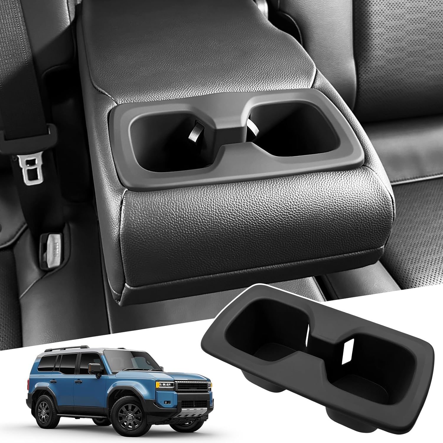 2Row Cup Holder Compatible with Toyota Land Cruiser 250 Prado J250 LC250 2024 2025 Accessories,Insert Drink Trunk Organizer Cup Holder Inserts Replacement Interior Silicone Black(2 Row)