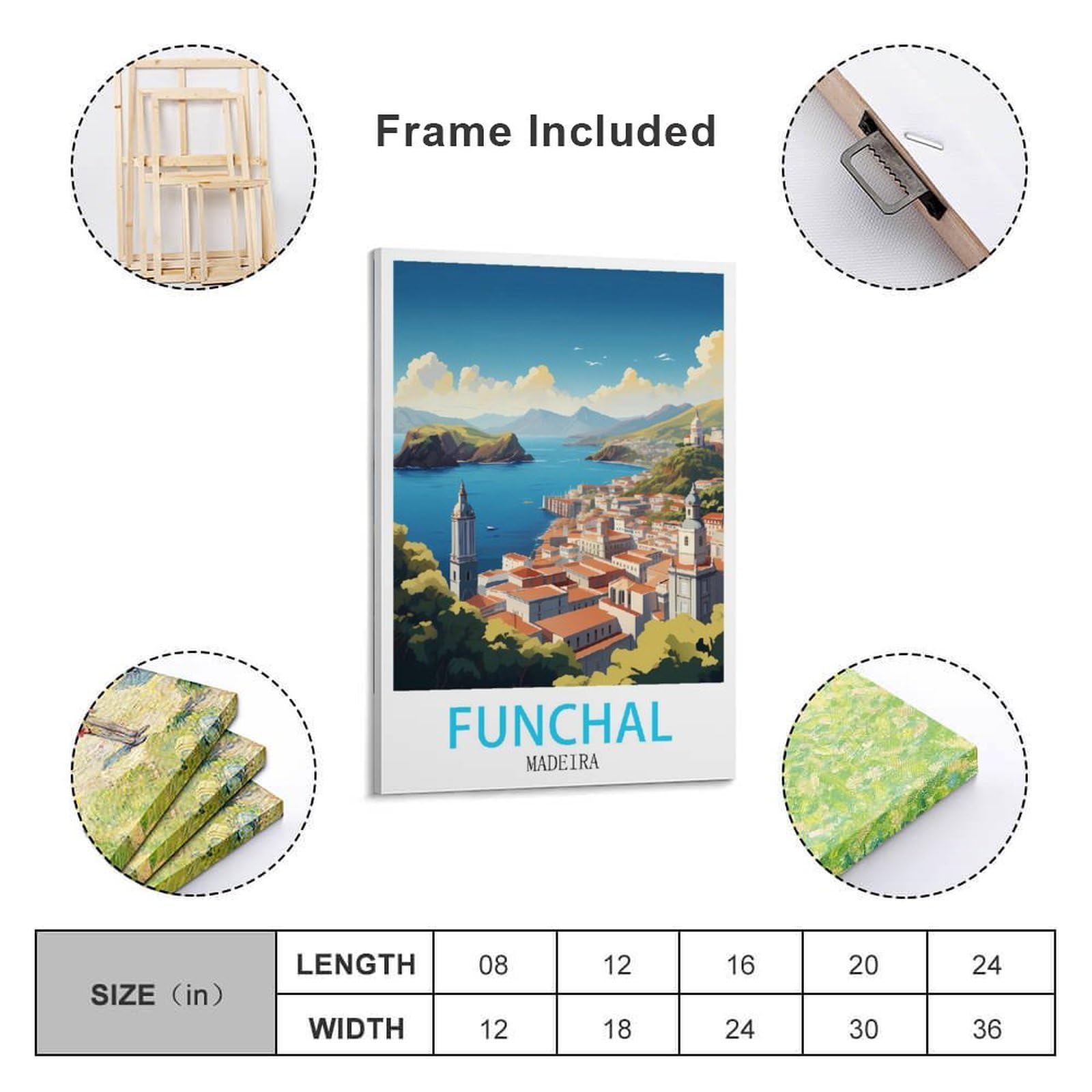 HXHNFERR Funchal Madère Poster vintage de voyage sur toile 40 x 60 cm