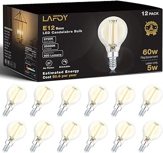 Lafoy G16.5 Round Candelabra Bulbs 60 Watt Equivalent, Dimmable E12 Globe Chandelier Light Bulb Soft White 2700K, Type G Lightbulb 60W Replacement Small Base, 90+ CRI, 12 Pack