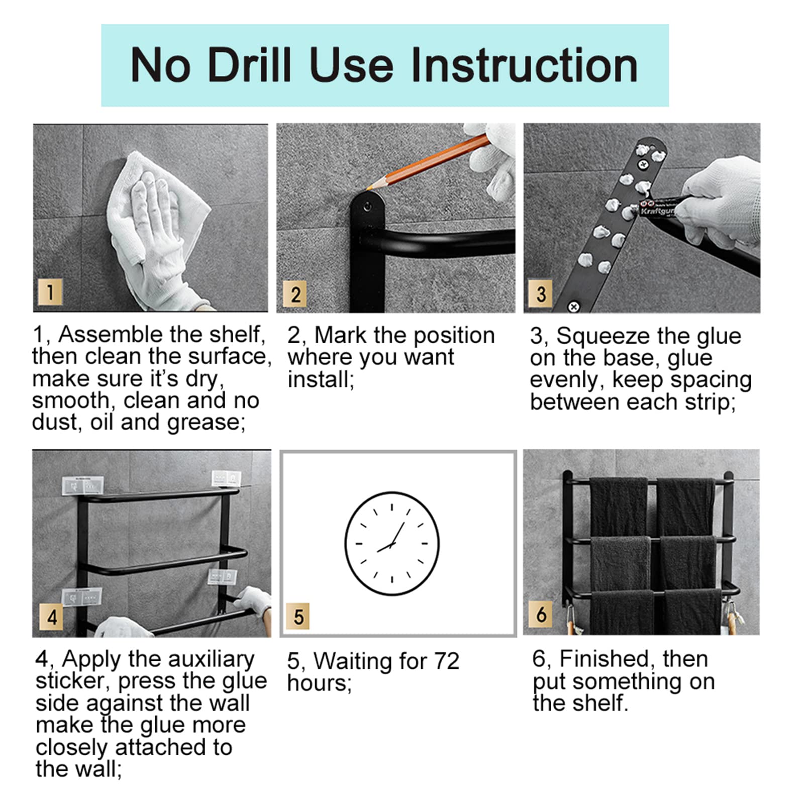 Portasciugamani A 3 Piani Senza Fori - Per Bagno E Cucina | Acciaio Inox Argentato - Foto 4