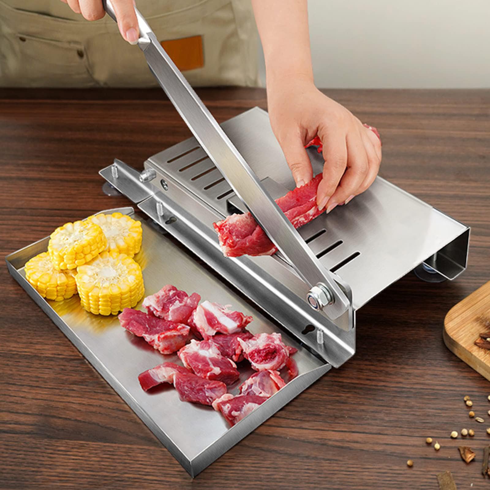 Cortadora de carne manual, cortadora de huesos para pollo, pato, pescado y cordero de uso doméstico, guillotina de carne comercial de acero inoxidable para olla caliente, shabu, barbacoa coreana,