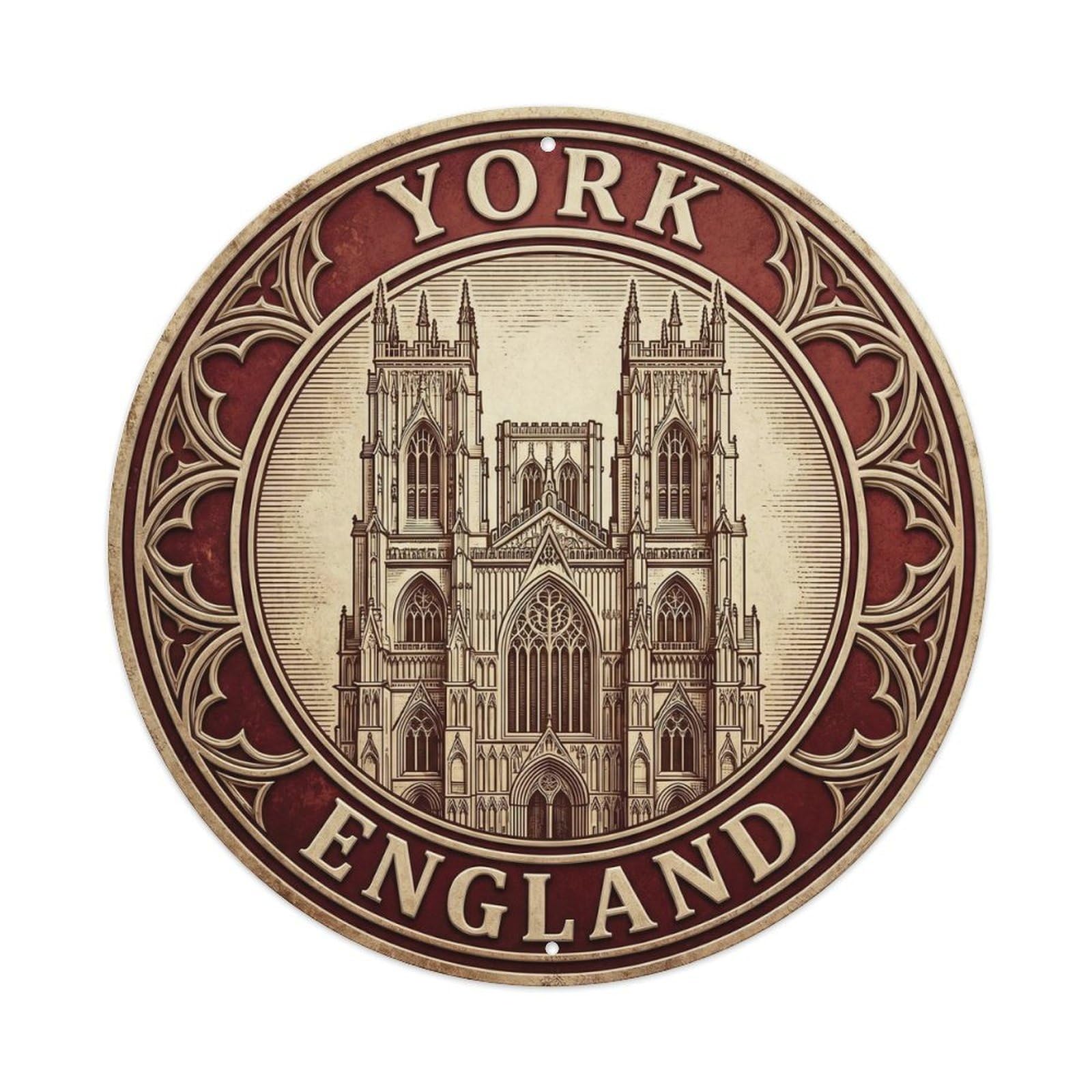 Retro England York Round Travel Vintage Metal Tin Sign Plaque Wall Decor for Cafe, Club Bar, Office, Garden Metal Poster 8x8Inch