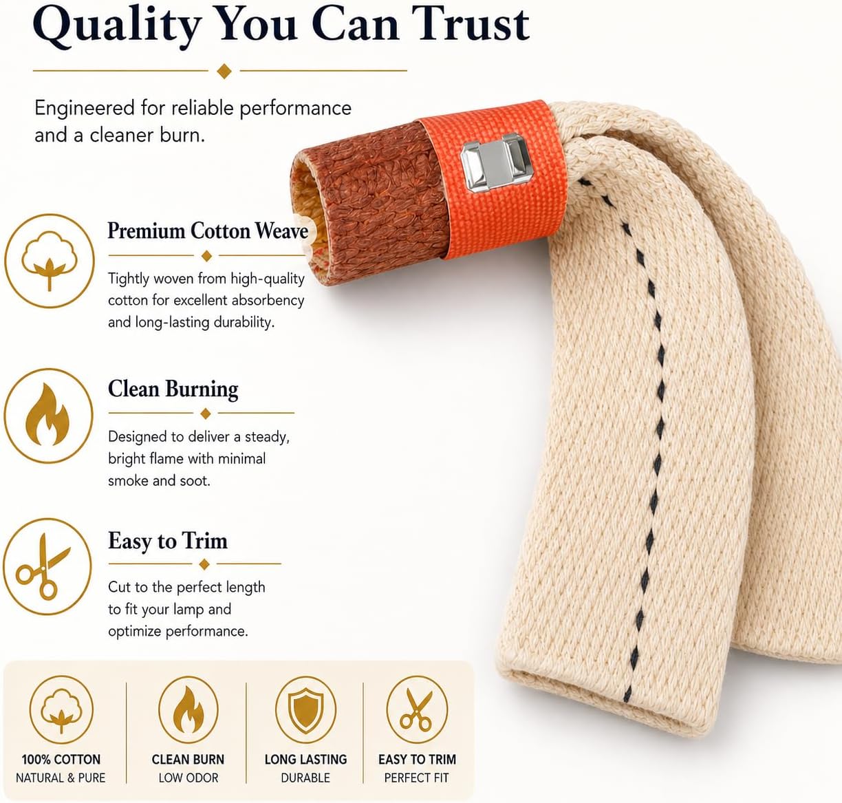 Cotton Flat Oil Lamp Wick for Aladdin Oil Lamps,Easy to Trim,Clean Burn