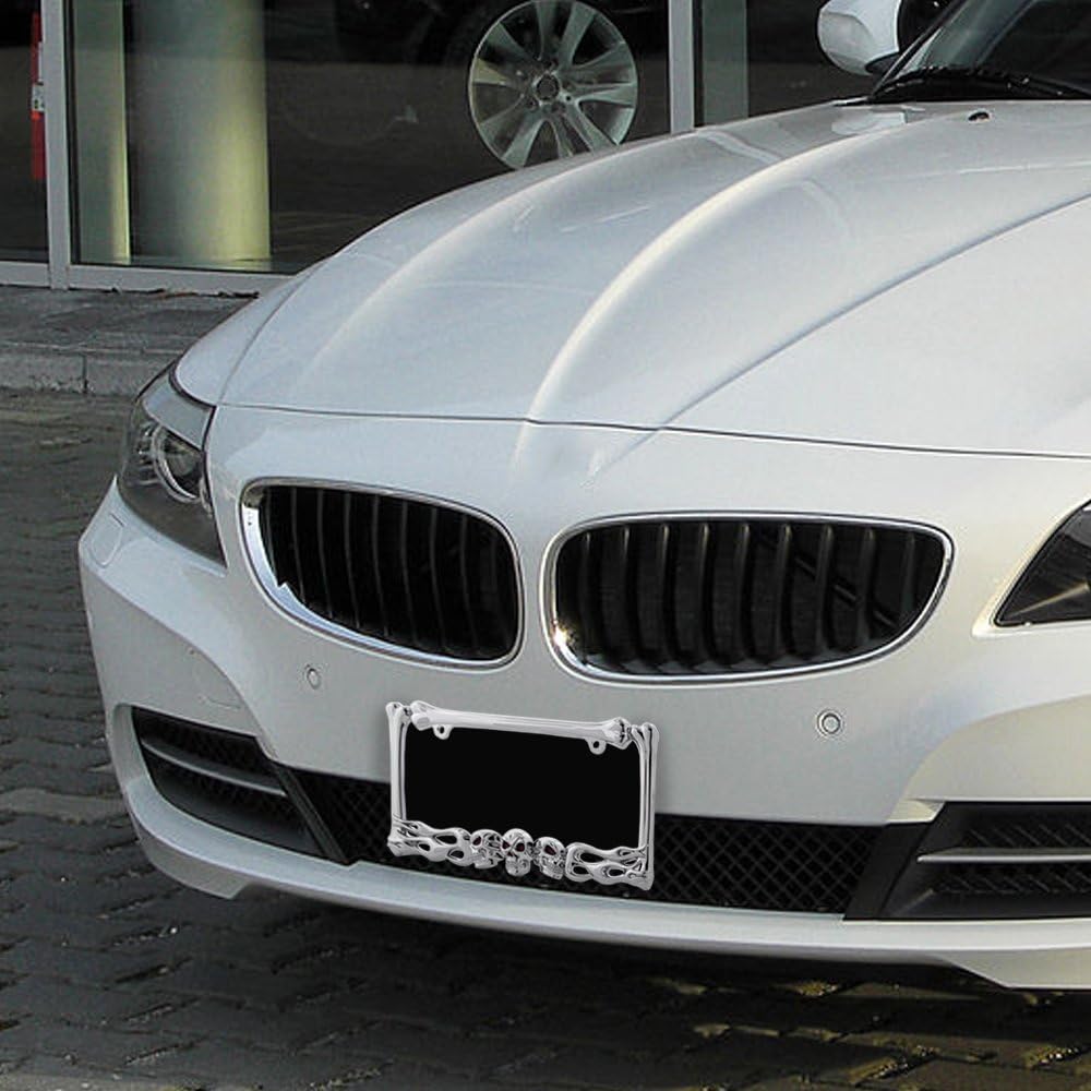 Pilot Automotive WL263-C Chrome 'Skull and Flame' License Plate Frame