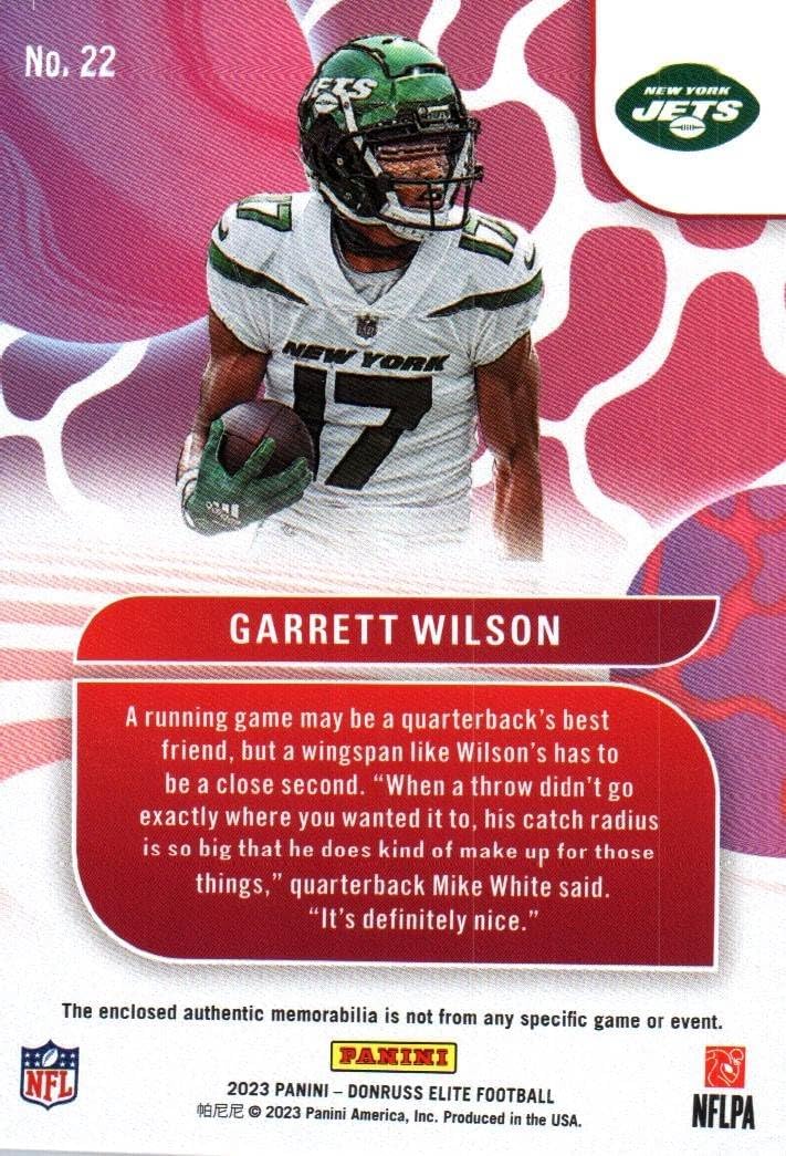 Garrett Wilson Authentic Memorabilia Jersey Relic Serial Numbered 167/375 Moxie Collectible Football Card- 2023 Donruss Elite Football Card #22 (Jets)