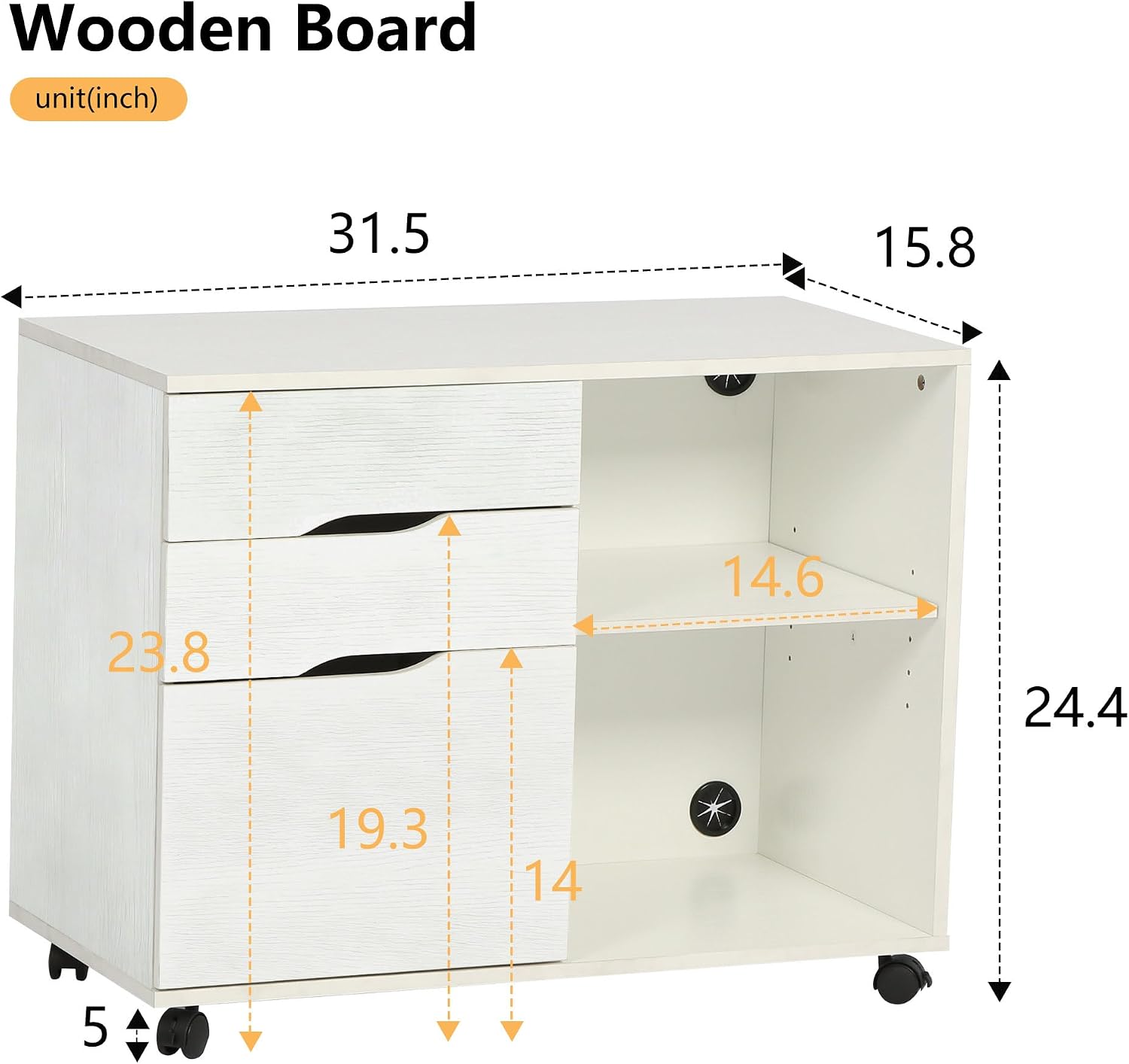 PayLessHere Lateral File Cabinet with 3 Drawers | Rolling Filing Cabinets Under Desk Storage with Wheels | Printer Stand Wood Organizer with Adjustable Shelf for Home Office Small Space, White