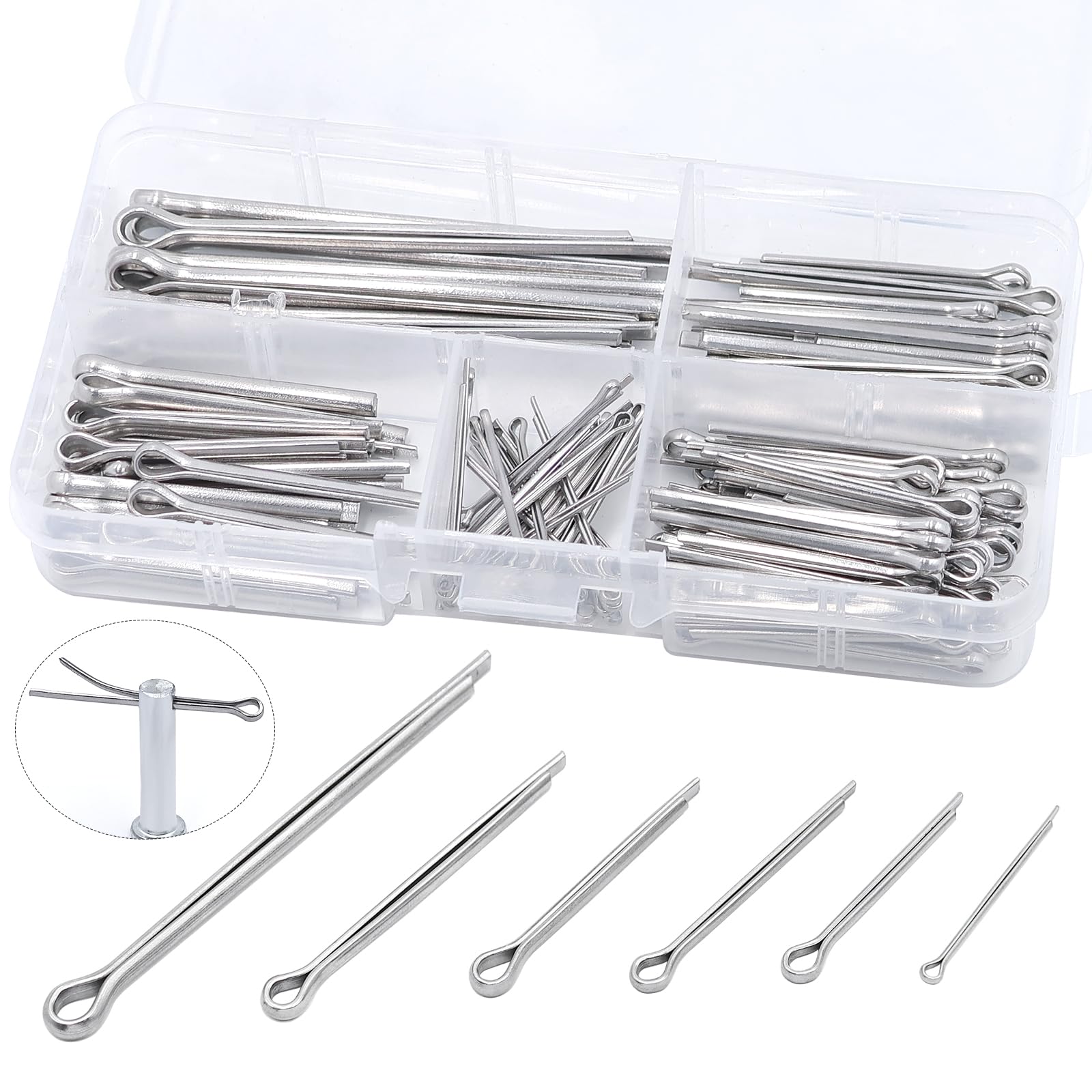 Photo 1 of 140pcs Cotter Pin Assortment Kit 6 Sizes 304 Stainless Steel Hairpin Cotter Pins M1.6/M2.5/M3.2/M4 Split Pin Fastener Clips