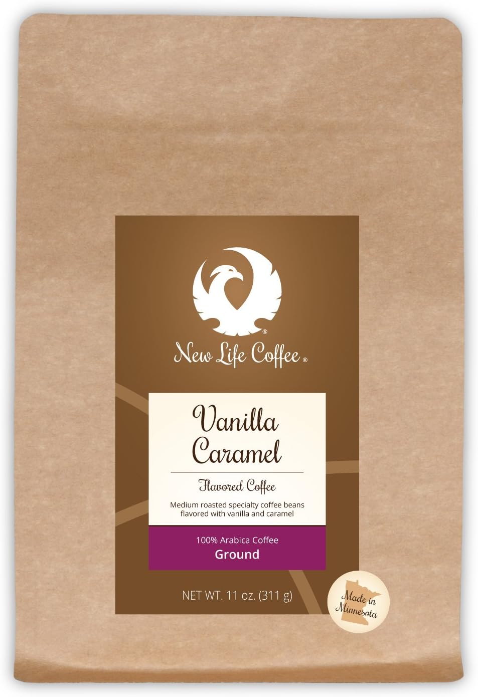 New Life Coffee Vanilla Caramel Ground, Flavored Medium Roast, 11 oz.