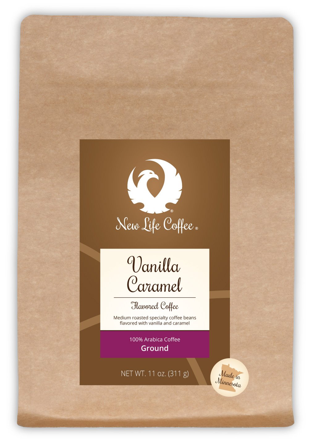 New Life Coffee Vanilla Caramel Ground, Flavored Medium Roast, 11 oz.