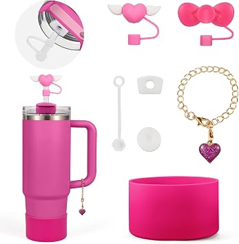 Stanley Cup Accessories Set,with 2 Pcs 0.4in Straw Cover,1 Silicone Protective Boot,3 Silicone Spill Proof Stopper,1 Handle Charm,for Stanley Cup 30&40 OZ Tumbler Accessories Decorate