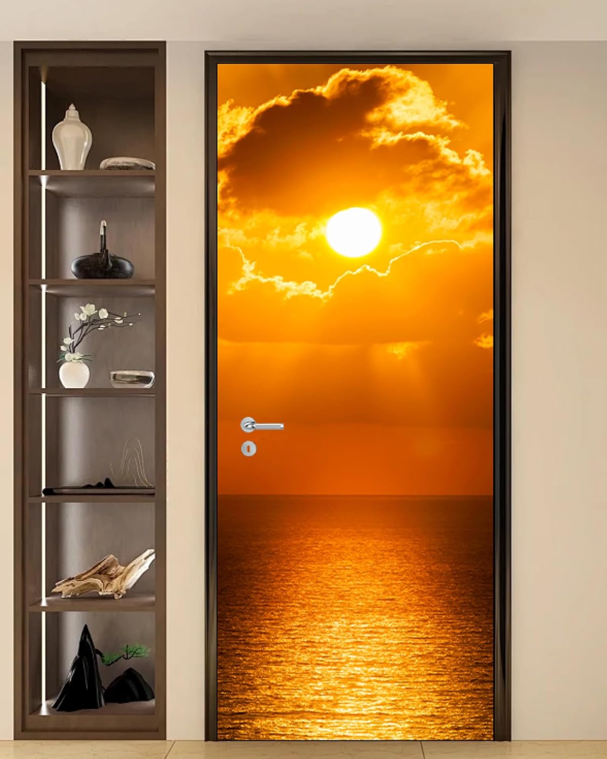 One-Piece Ocean Sunset Door Mural - Peel and Stick Door Decal Sticker, Self-Adhesive Removable (36"x 80")